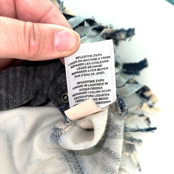 Habitual Tie Dye Mini Skirt Womens Size 25 Denim Fringe Cotton Blue Made In USA - Picture 5 of 11